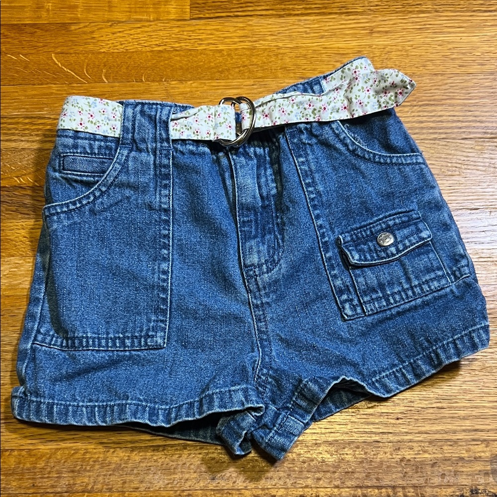 Specialty Girl 4T Blue Denim Floral Belt Jean Elastic Waist Pocket‎ Shorts